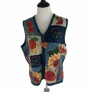 Austin Clothing Company Women's L Large Knit Vest Fall Themed Applique Front Zip